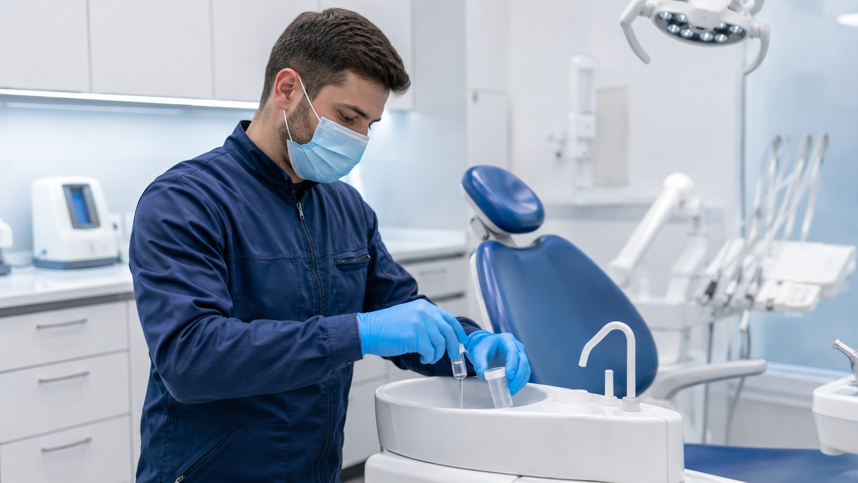 Aplicación de biocida en circuito de agua de sillón odontológico para control de Legionella